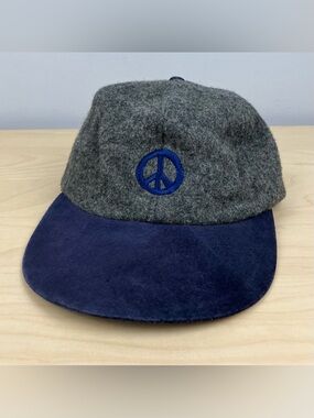Headmaster Peace Logo Strapback Hat Wool Blend Suede Bill Gray Navy Embroidered